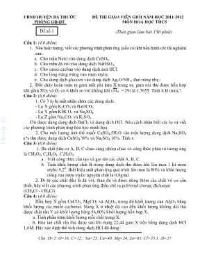 Đề thi giáo viên giỏi môn Hóa học THCS - Đề 1 - Năm học 2011-2012 - Phòng GD & ĐT huyện Bá Thước